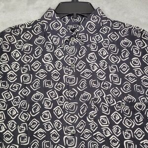 Summa Shirt Men's Medium Black Geometric 100% Silk Button Up Short Sleeve Pocket